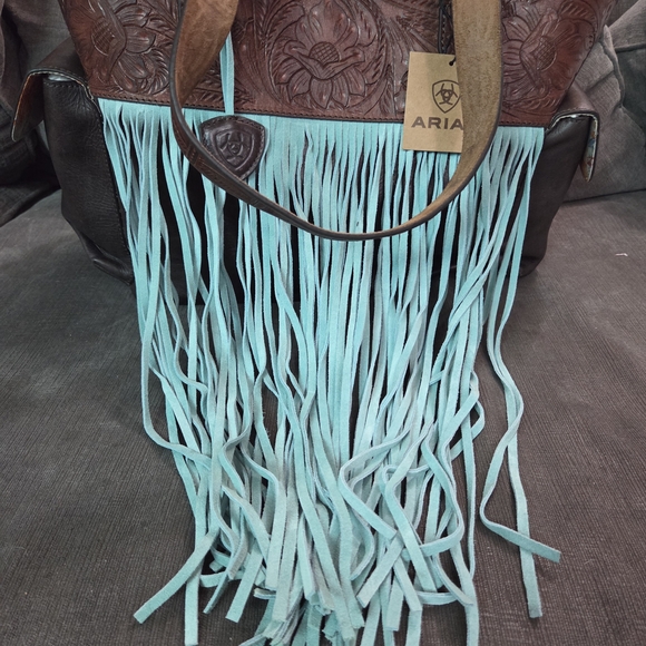 Ariat Handbags - Ariat Brown and Teal Fringe Tote